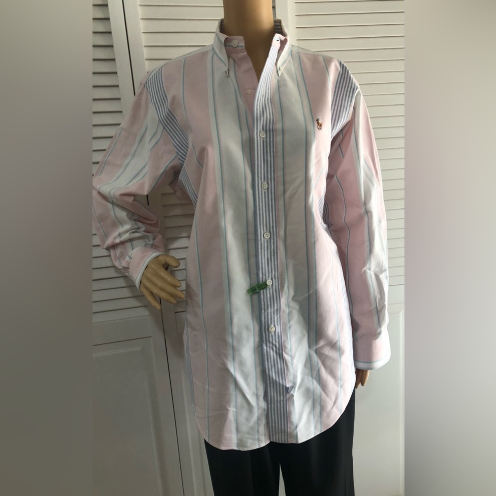 Ralph Lauren Pastel Pink, White oaxford & Light Blue Striped Button-Down Shirt - Picture 8 of 9